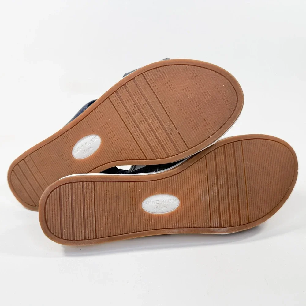 Anne Klein Women's Sandals iFlex Navy Blue‎ Zip Front Slide Shoes Size 7M